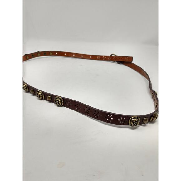 Another Line Nordstrom Women's Skinny Belt Waist Brown Gold Metal Flowers Small - Picture 3 of 5